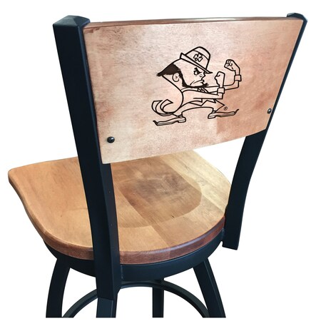 Holland Bar Stool Co 36" Blk Wrinkle Notre Dame Leprechaun Swivel Bar Stool, Engraved Back L03836BWMedMplAND-LepMedMpl
